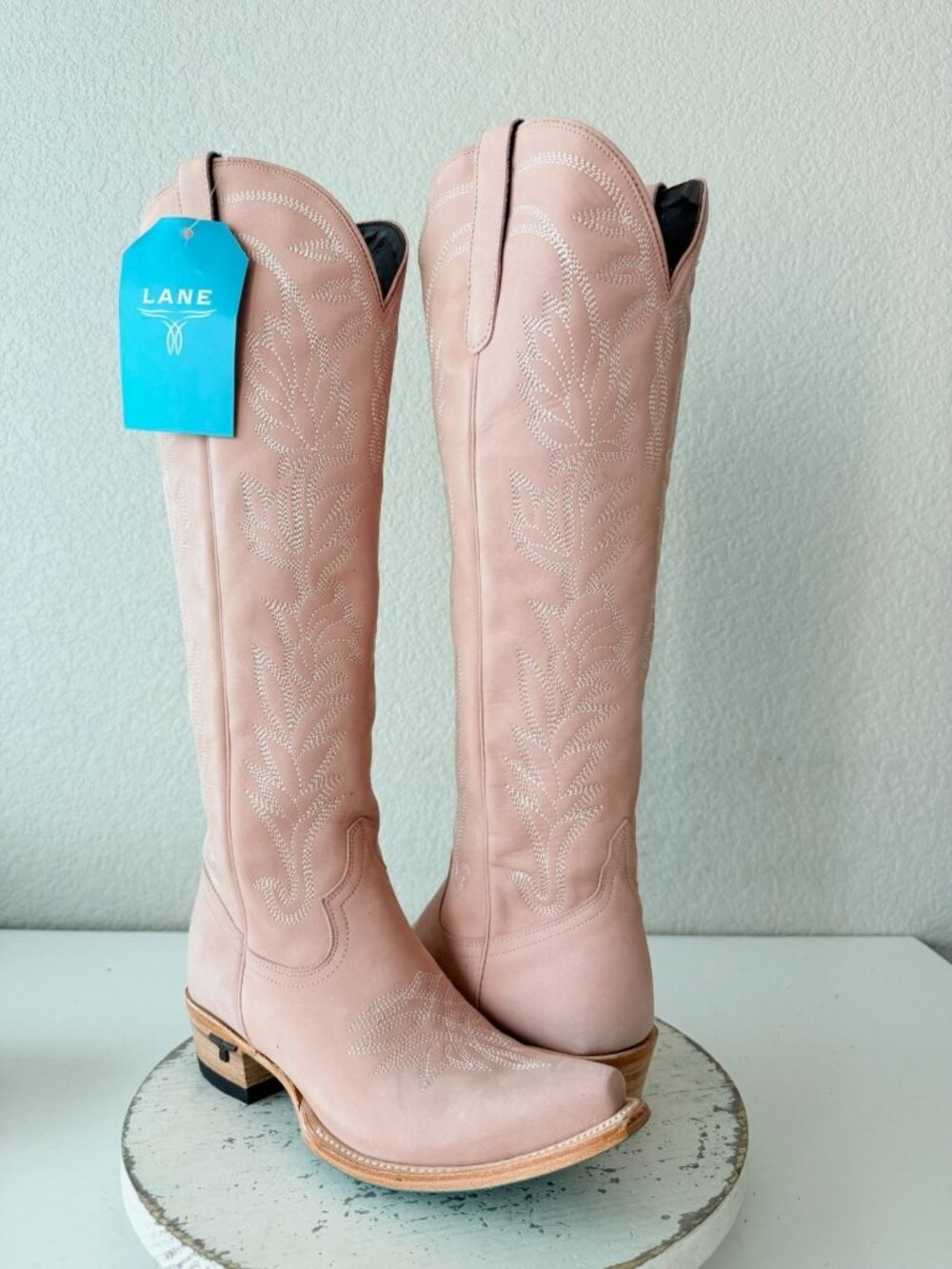 Lane SANDAGA Knee High Pink Cowboy Boots Womens 7.5 Cowgirl Western Snip Toe